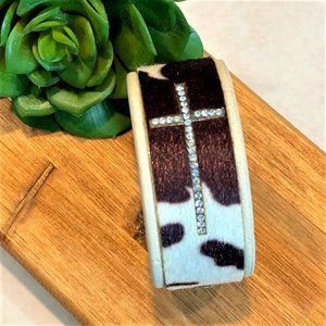 Cuff Bracelet. Faux Cowhide. Rhinestone Cross. New With Tags.